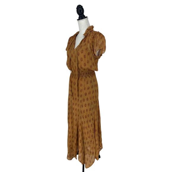 Polo Ralph Lauren Block Print Georgette Tie Neck Dress in Medallion Woodblock - Picture 5 of 14